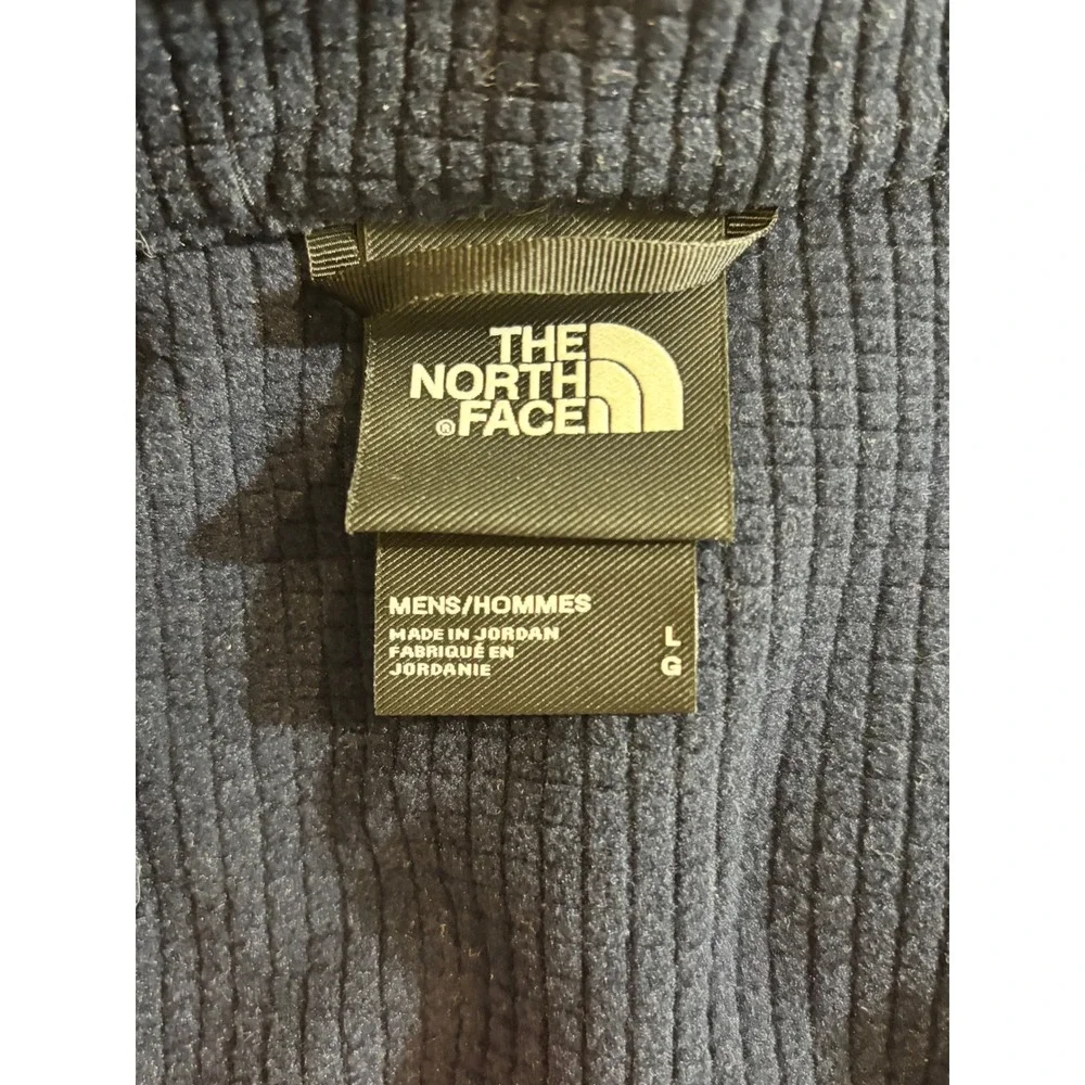 The North‎ Face Mens Full Zip Fleece Jacket Orange Collar Navy Blue L